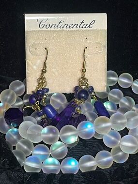 Vintage Purple Beaded Boho Style Continental Earrings